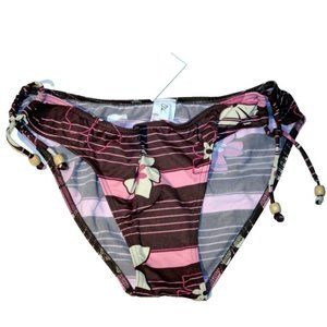 BODY WAVE Swim BIKINI BOTTOM Brown  Pink STRIPED Florals ( L )